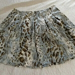 Dialogue 20W A-line Pleated Skirt Blue Brown Gray Print